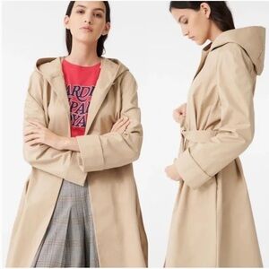 NWT Maje Giselle Hooded Gabardine Trench Coat with Belt in Camel FR 40 | US 8